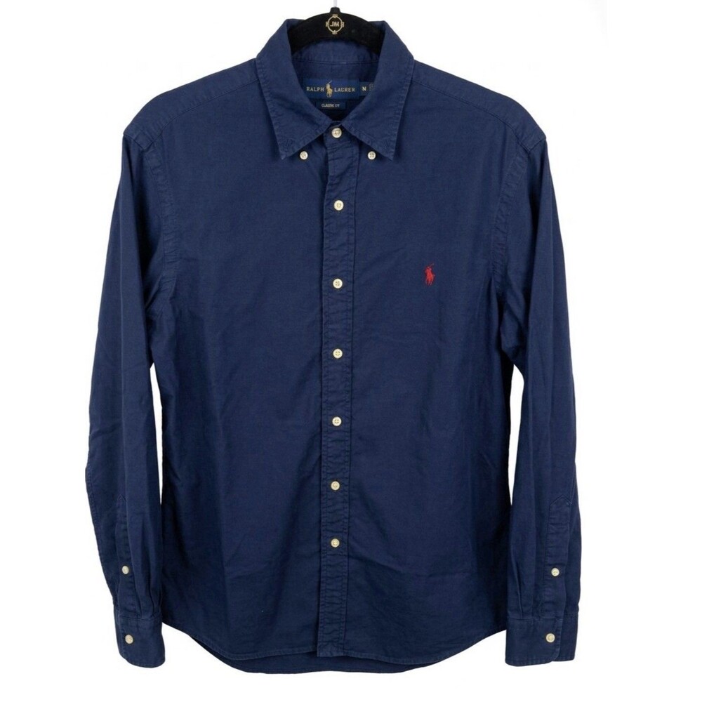 Polo Ralph Lauren Classic Fit Garment Dyed Oxford Shirt RL Navy Mens M Red Pony